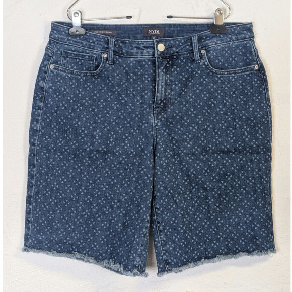 NYDJ Lilly Boyfriend Denim Shorts Womens 10 Blue Jeans Pattern Raw Hem Bermuda - Picture 1 of 5